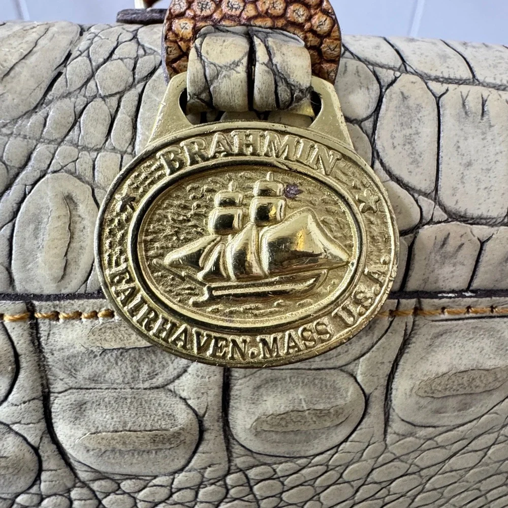 Brahmin Croc Embossed Leather Shoulder Bag Designer Purse Handbag - Picture 5 of 14